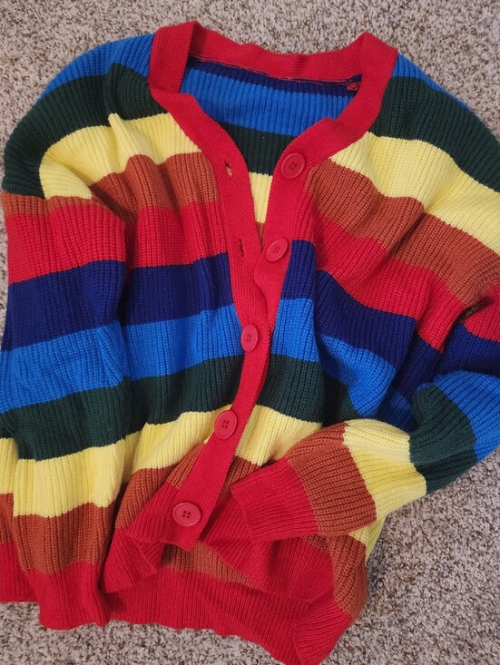 Sweaters - 🌈Y2K UNIF Style Rainbow Striped Cardigan - Chunky Knit V-Neck Sweater Kidcore💕